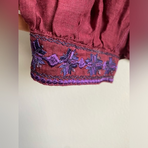 Sundance Ramie Embroidered Blouse Burgundy Purple Equestrian Western Cowgirl XS - Picture 8 of 12